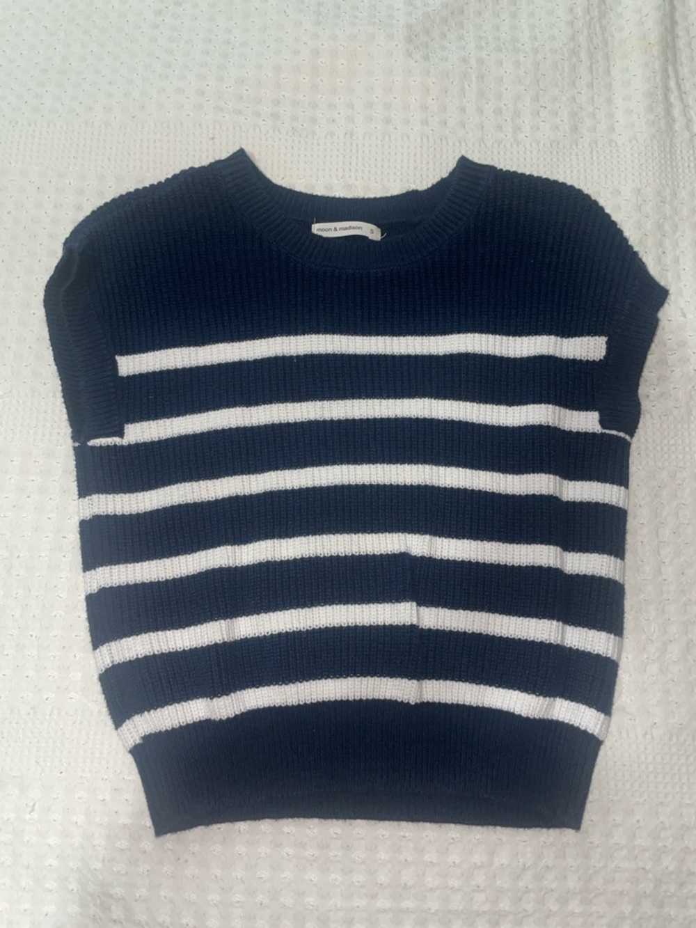 moon & madison Navy Sweater Vest with White Stripe